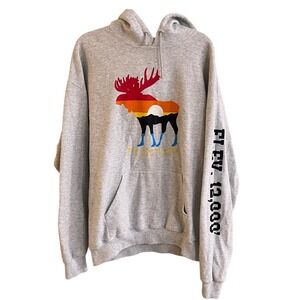 Breckenridge Colorado Sunset Rainbow‎ Moose Block Color Gray Pull Over Hoodie XL